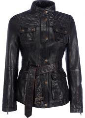 efunkouterwear Ladies Washed 100% Soft Lamb Leather Four Pocket Belted Jacket X-Small
