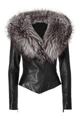efunkouterwear Ladies Washed Soft Lamb Nappa Leather with Fox Fur Collar Jacket. X-Small