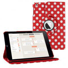 KIQ Polka Dots Red 360 Rotating Leather Case Pouch Cover Skin Stand for Apple iPad Mini